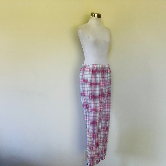MEDIUM Plaid Cotton Sleep Pants Gray Pink - Picture 2 of 4